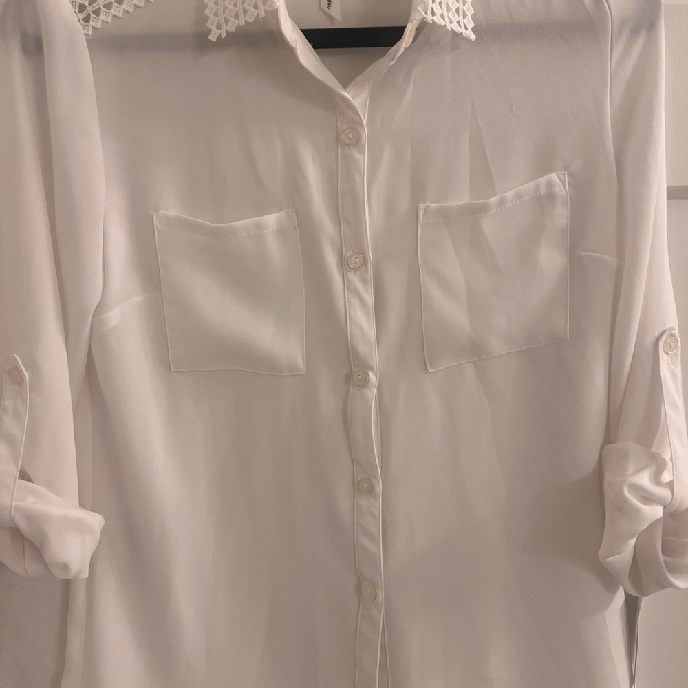 NY Collection White Button Down Shirt